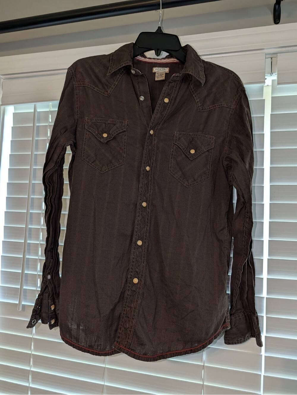 Vintage Arizona Mens brown Pearl Snap Button Up Western Shirt Small